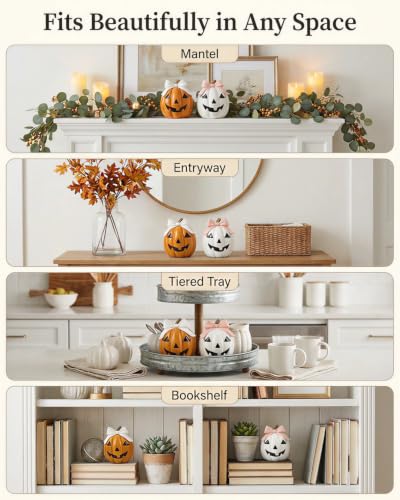 Set of 2 Bow Pumpkin Figurines for Halloween Decor (Bowknot Pumpkin)