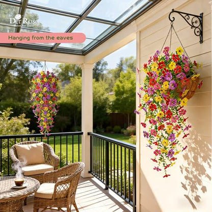 UV Resistant Artificial Hanging Flowers for Outdoors (Colorful)