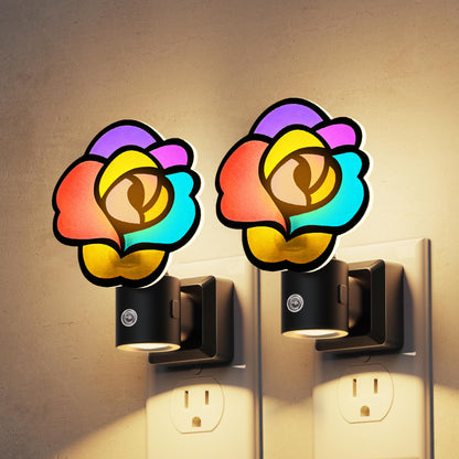 Night Lights Plug into Wall (Colorful Gothic Rose / 2 Pack)