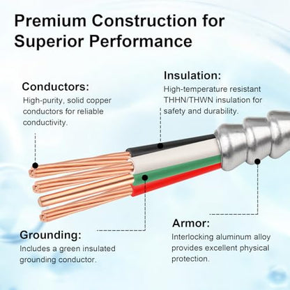8 AWG 3 Metal Clad MC Armor Cable with Ground 100FT (100FT / 8AWG/3)