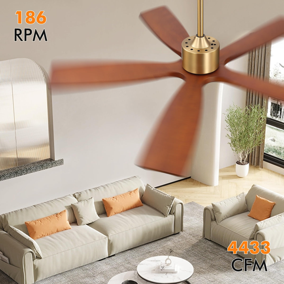 54 Inch DC Ceiling Fans without Light (Aged Brass and Dark Walnut / 54")