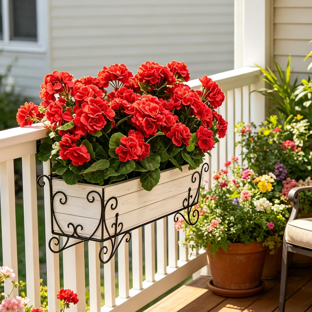 Artificial Geraniums Fake Flowers for Outdoors (Red / 12pcs)