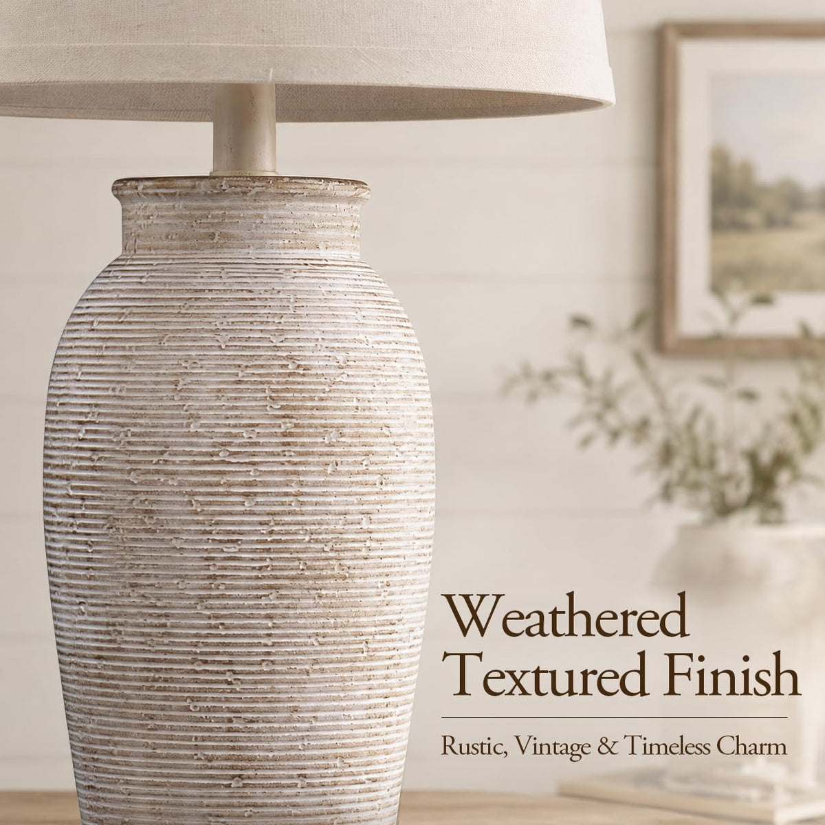 Ceramic Table Lamp for Living Room (24.5" 1 Pcs - Brown)
