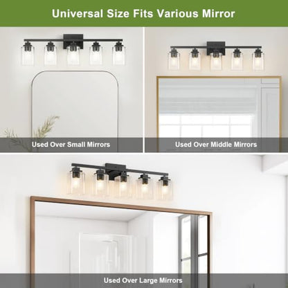 Matte Black Bathroom Light Fixtures (Black-Clear Shade / 5-Light)