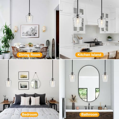 Modern Hammered Glass Pendant Lighting for Kitchen Island (Black-Rods / 7.75")