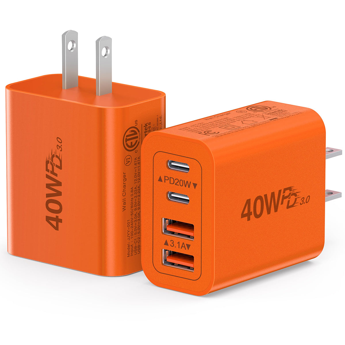 2 Pack] 40W USB C Wall Charger Block (2Pack Orange Red / 40W)
