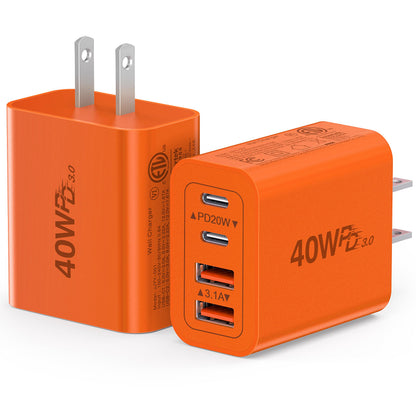 2 Pack] 40W USB C Wall Charger Block (2Pack Orange Red / 40W)
