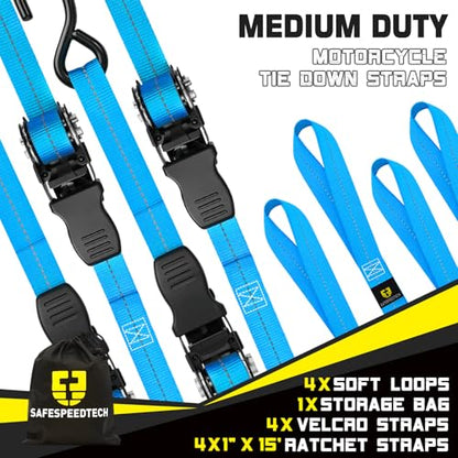 Ratchet Tie Down Straps 4pk 1" x15ft 1650lbs Motorcycle Tie Down Straps (Blue / 1650LB - 15Ft)