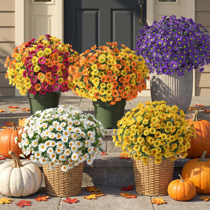 Artificial Mums for Outdoors Fall Decor (Purple / 10.6 inch)