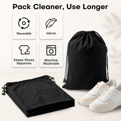 4 Pack Large Shoe Bags for Travel (Black)