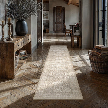 Hallway Runner Rugs 3x8 Beige Vintage Rug (Retro | Beige / 3' x 8' (Runner))