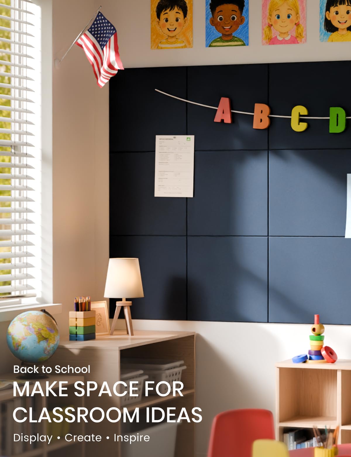 Felt Bulletin Board & Cork Board Alternative 36'' x 24'' (Carbon Blue-1 / Solid tile 6-pack)