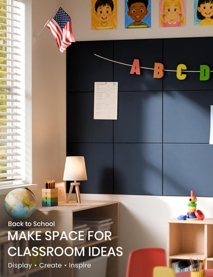 Felt Bulletin Board & Cork Board Alternative 36'' x 24'' (Carbon Blue-1 / Solid tile 6-pack)