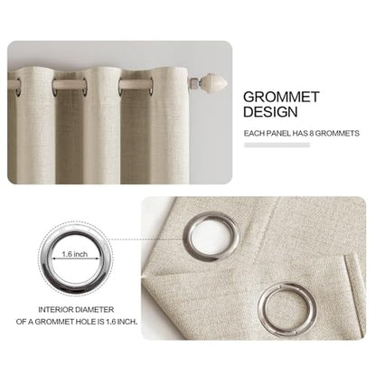 100% Blackout Linen Curtains for Bedroom 52x90 Inches Stone (Stone / 52"W x 90"L (Pack of 2))
