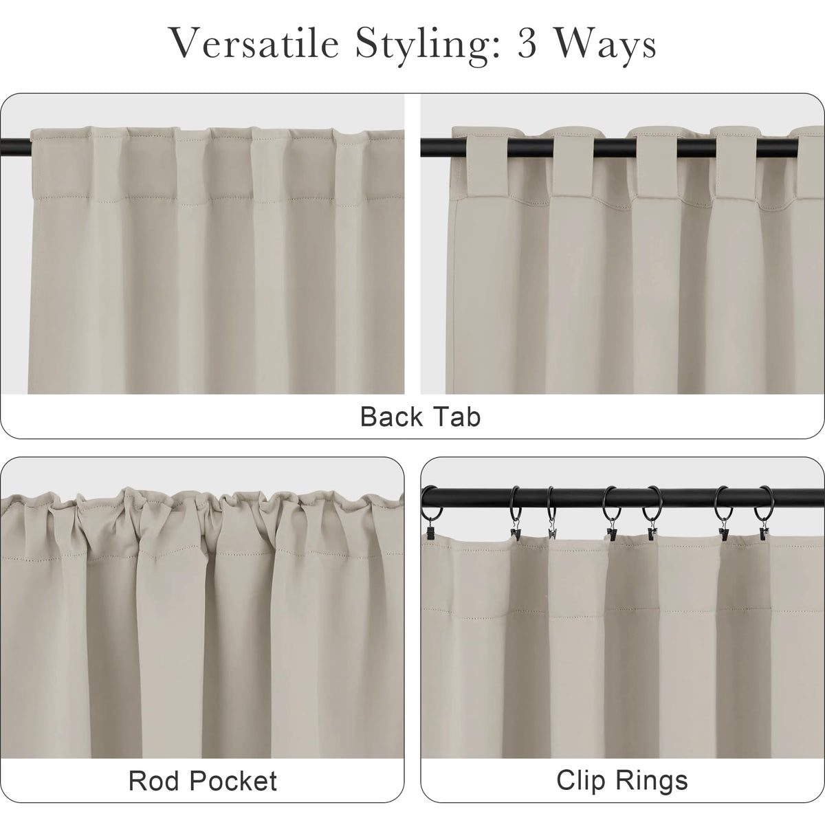 Blackout Curtains 96 inch Length 2 Panels Set (Cream / 52"W x 96"L (Pack of 2))