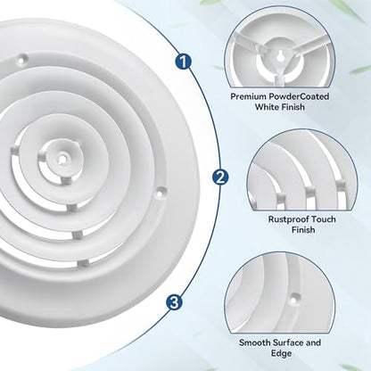 Ceiling Round Vent Cover HVAC Round Air Diffuser&Butterfly Damper