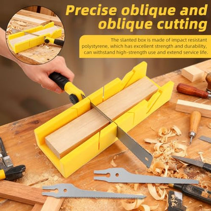 4-in-1 Miter Box and Saw Set, 12-Inch Mitre Box with 3 Interchangeable Blades,Japanese Pull Saw for Wood,Precise 45°/90°/135° Angle Cutting Tool
