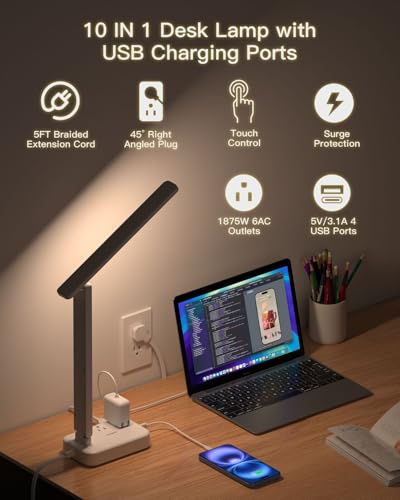 Desk Lamp with 6 AC Outlets & 4 USB Ports