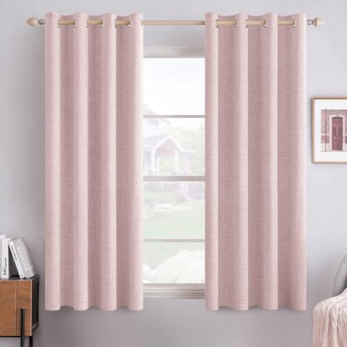 100% Blackout Linen Curtains for Bedroom 52x63 Inches Pink (Pink / 52"W x 63"L (Pack of 2))