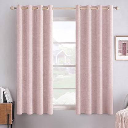 100% Blackout Linen Curtains for Bedroom 52x63 Inches Pink (Pink / 52"W x 63"L (Pack of 2))
