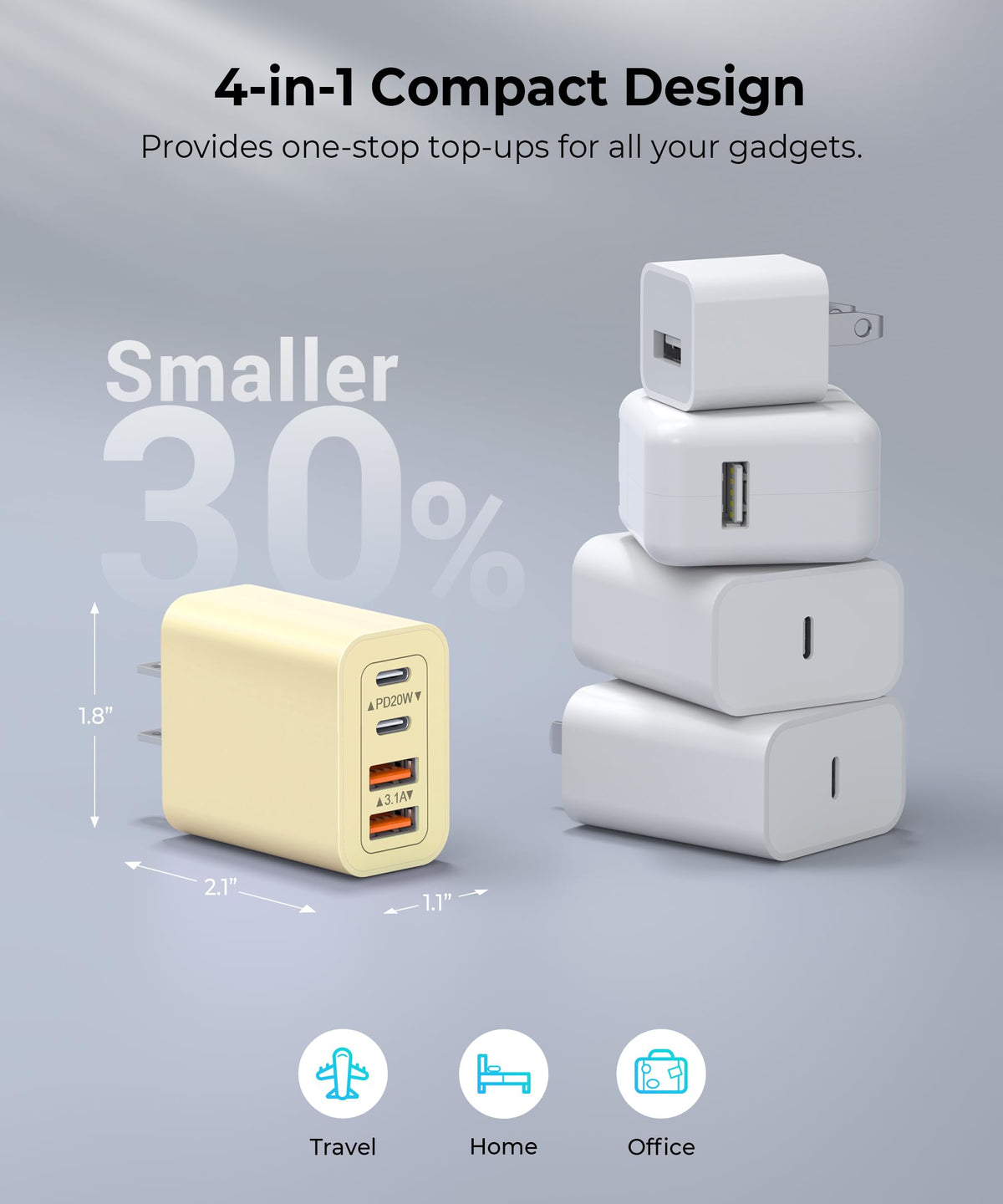 2 Pack] USB Fast Charging Block (2Pack Soft Yellow / 40W)