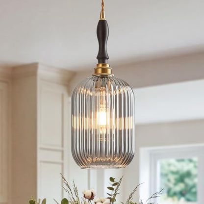 Modern Glass Pendant Light Ribbed 1