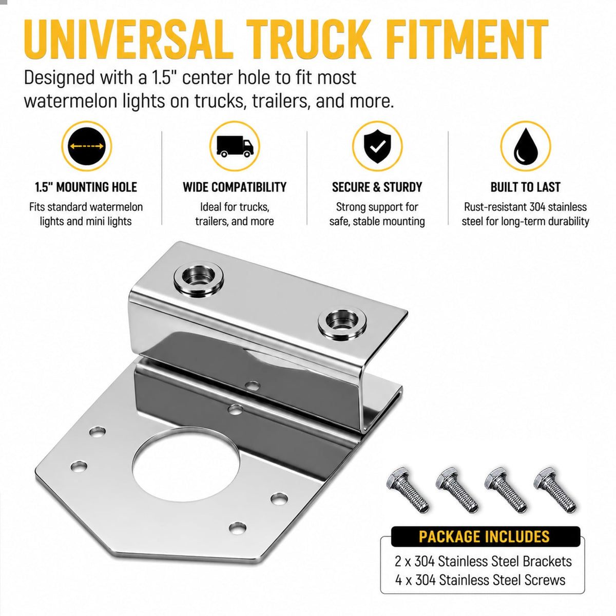 2Pcs Shield Style Watermelon Light Bracket Mount (Silver / Straight Down)