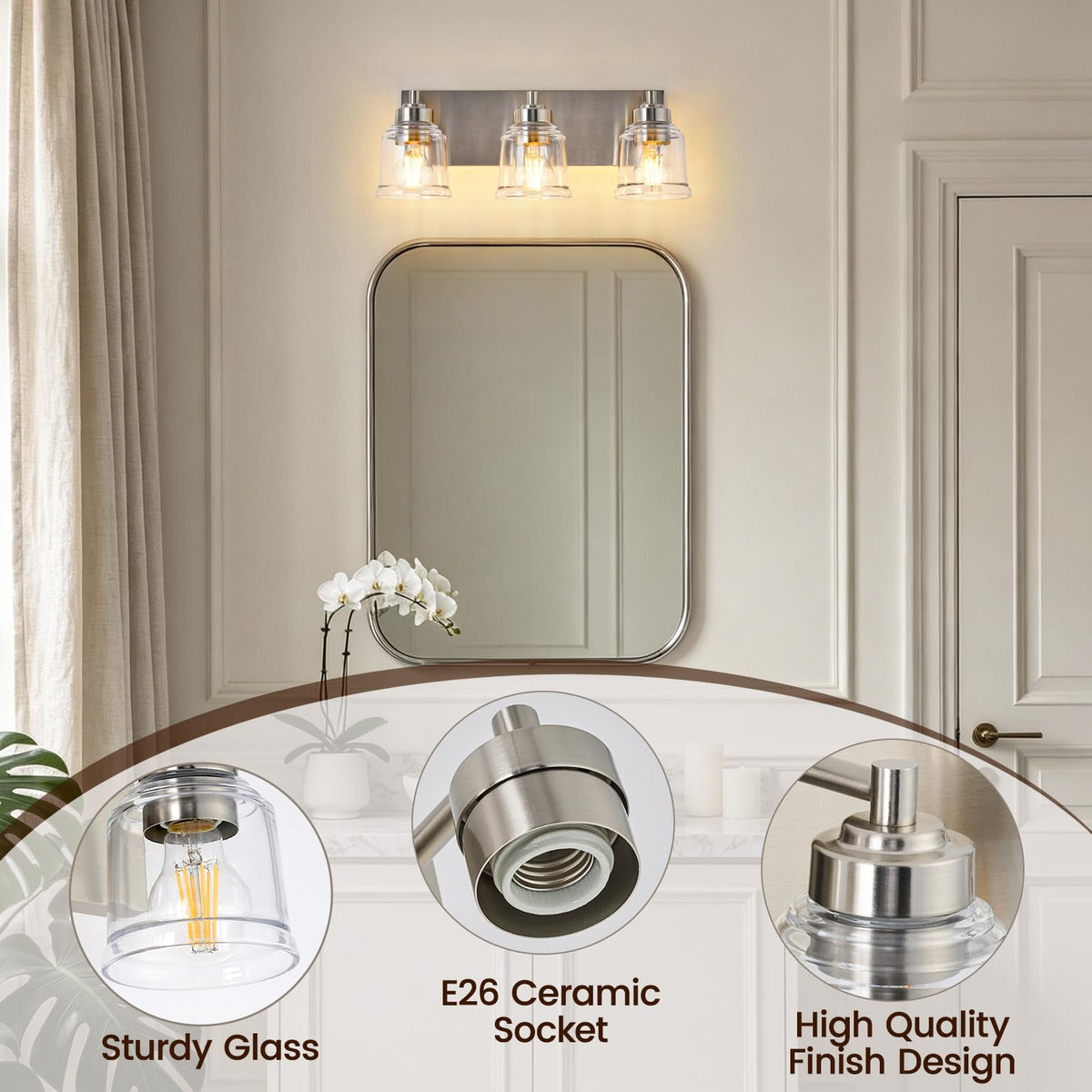 Brushed Nickel Bathroom Light Fixtures (Brushed Nickel / 3 Lights)