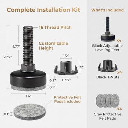 3/8-16 Threaded Leveling Feet: Adjustable Furniture Feet