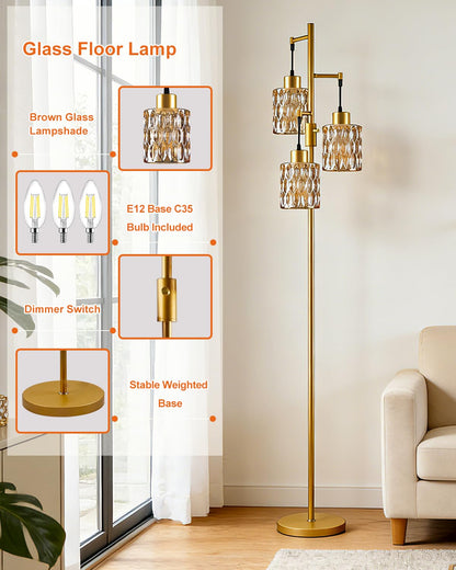 Amber Glass Floor Lamp Farmhouse Mid Century Standing Tall Lamp (Amber-86G)
