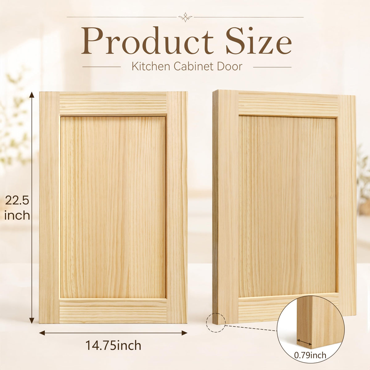 2 Pack Unfinished Pine Shaker Cabinet Doors 14.75" W x 22.5" H (14.75'' Wx22.5'' H)