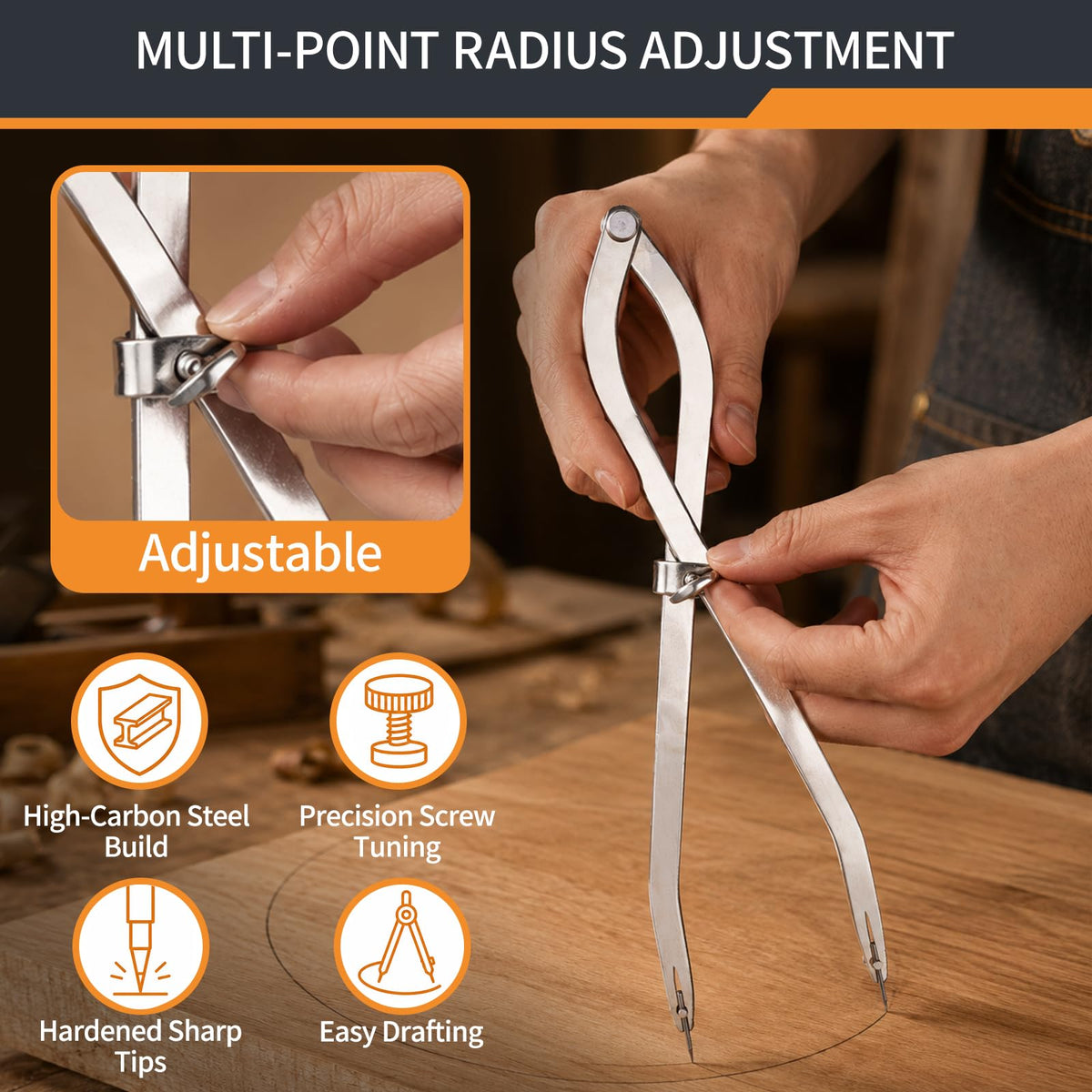 16 inch Radius Divider Tool Scribing Compass for Wood Leather Metal Marking (16inch-1PCS)