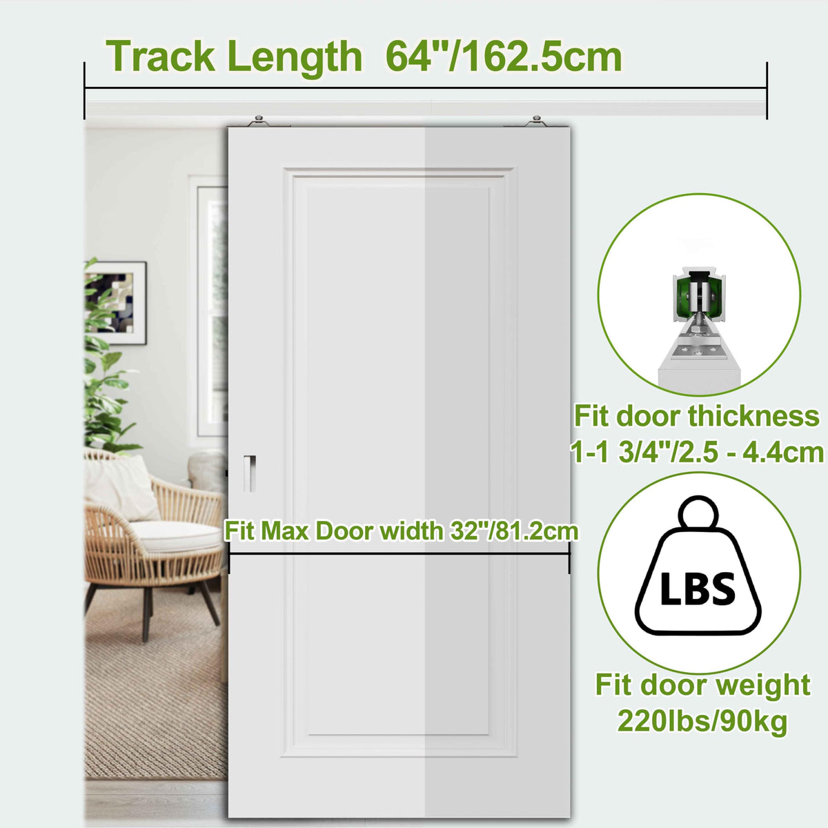 5.3FT 64in Sliding Pocket Door Track Kit (5.3 Feet / Silver)