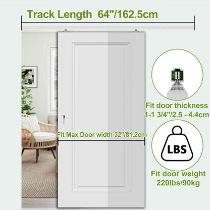 5.3FT 64in Sliding Pocket Door Track Kit (5.3 Feet / Silver)