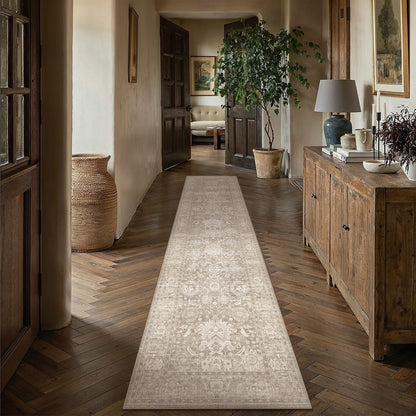 Hallway Runner Rugs 2x10 Beige Vintage Rug (Retro | Beige / 2' x 10' (Runner))