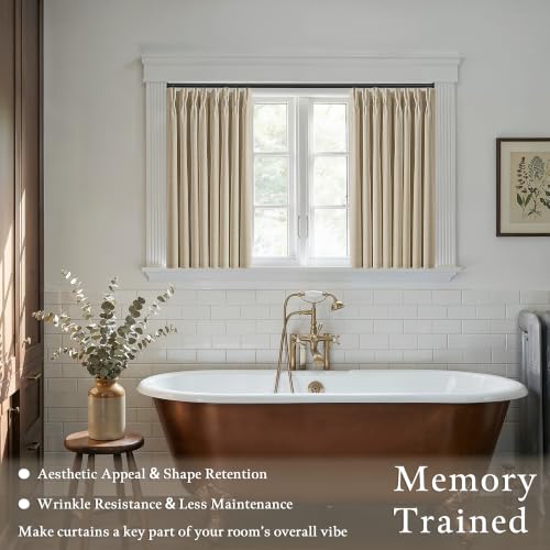 Oatmeal Beige Linen Blackout Curtains 36 Inch Length 2 Panels Pinch Pleated (Oatmeal / 50"W x 36"L (Pack of 2))
