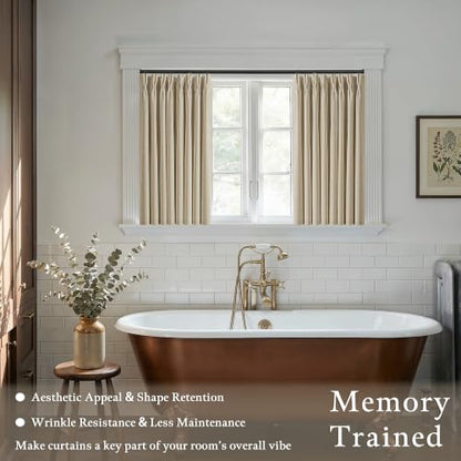 Oatmeal Beige Linen Blackout Curtains 36 Inch Length 2 Panels Pinch Pleated (Oatmeal / 50"W x 36"L (Pack of 2))