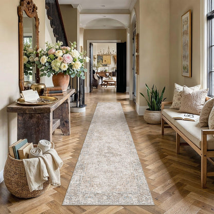 Beige Runner Rugs 3x8 Washable Rug Indoor Carpet (Multi Beige / 3' x 8' (Runner))
