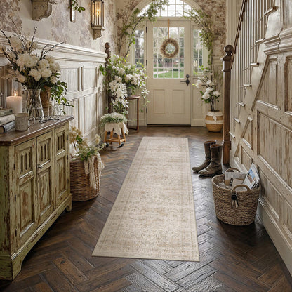 2x7 Washable Runner Rug Beige Vintage Rug for Hallway (Light Beige / 2' x 7' (Runner))