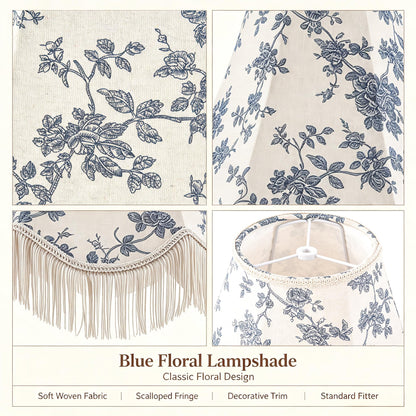 Set of 2 Linen Tassel Lampshade 6x13x10.6 Inches (Blue and white-2 Pack / 6*13*10.6in)