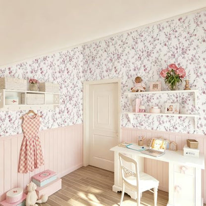 Floral Peel and Stick Wallpaper Pink Floral Contact Paper Cherry Blossom Self Adhesive Removable Wall Paper Flower Peel and Stick Wallpaper for Nursery Living Room Decor Vinyl