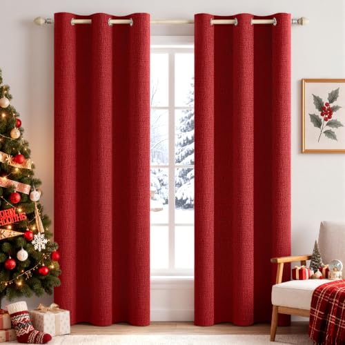 100% Blackout Linen Curtains for Bedroom 42x90 Inches Red (Red / 42"W x 90"L (Pack of 2))