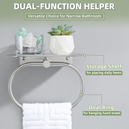 Bathroom Hand Towel Holder with Shelf Brushed Nickel