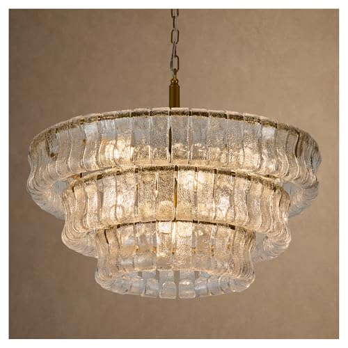 3 Tier 26 Inch Clear Crystal Glass Chandeliers (Clear Gold)