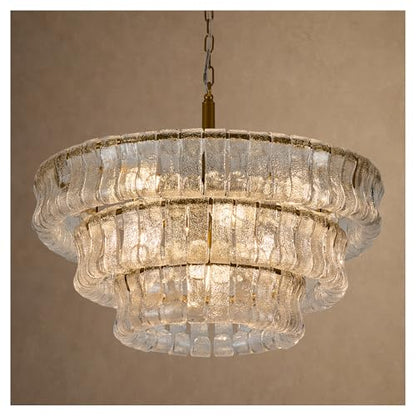 3 Tier 26 Inch Clear Crystal Glass Chandeliers (Clear Gold)