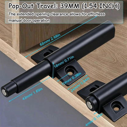 Push to Open Door Latch Cabinet Hardware CBRIVE Magnetic Push Latch & Lock for Hidden Framed & Frameless Kitchen Door Magnet Touch Release Drawer Opener Strong Spring Tip (4 Pack / Black)
