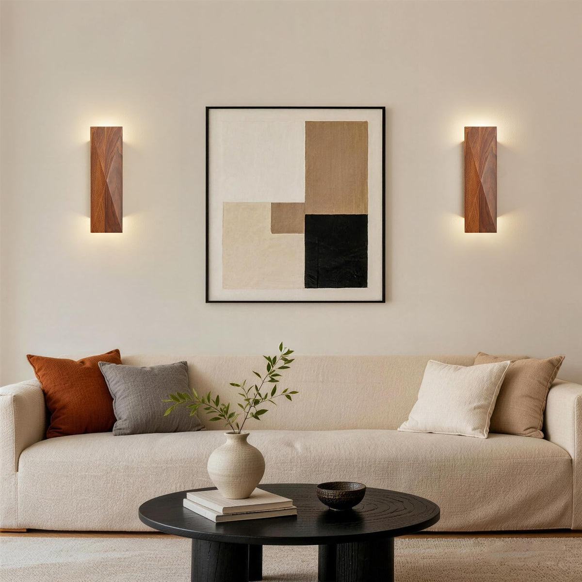 Set of 2 Walnut Wood Wall Sconce (Walnut / Double)