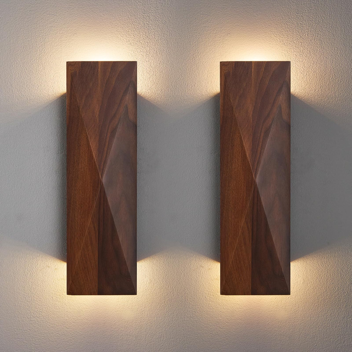 Set of 2 Walnut Wood Wall Sconce (Walnut / Double)