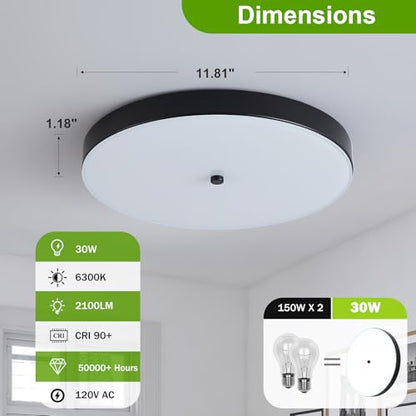 12" Black Flush Mount Ceiling Light Fixture