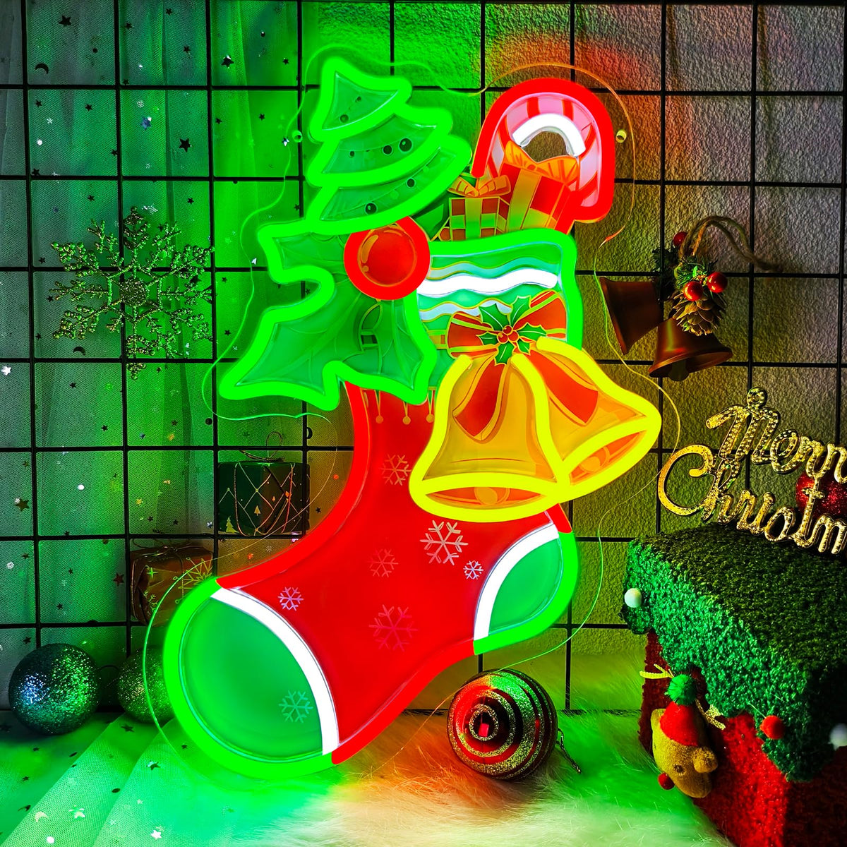 Christmas Stocking Neon Sign Dimmable Christmas Bell Tree LED Neon Light (SDWLD)